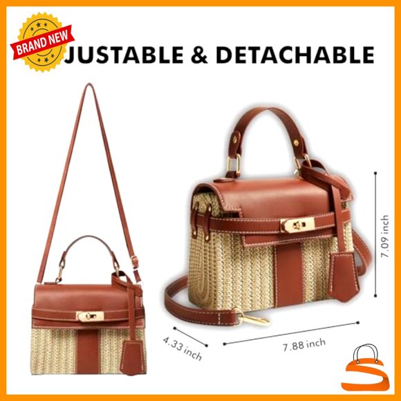 Woven Straw Crossbody Shoulder Bag, Medium Size Summer Tote - Picture 5 of 7